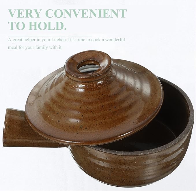 Clay Pot, STOBAZA Casserole with Lid, Clay Cooking Pot Ceramic Saucepan Pot Soup Casserole Pot for Cooking Rice Soup Food Stoneware Bakeware Microwave Oven Safe
