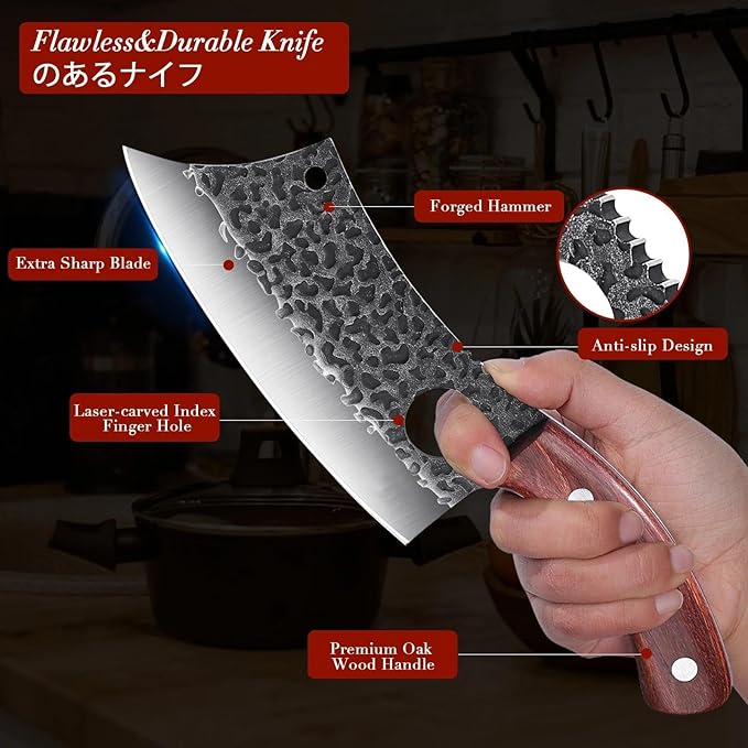 ROCOCO 3PCS Butcher Knife Set - Serbian Chef Knife Viking Boning Cleaver for BBQ Birthday Father Mother Christmas Gift Idea Men