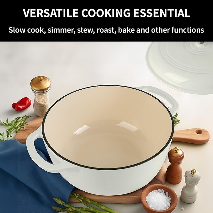5.5 Quart Enameled Cast Iron Dutch Oven with Lid – Heavy-Duty Cookware for Bread, Braising, and Stews – Dual Handles, Oven Safe to 500°F – Ideal for Stovetop & Oven Cooking (Cream, 5.5QT)