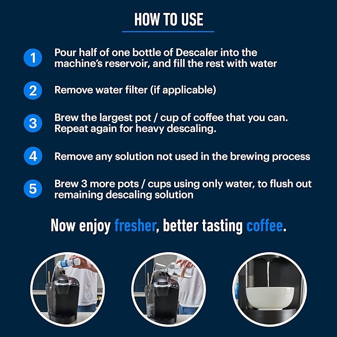 Descaling Solution (6 Uses) Coffee Machine Descaler Cleaner | Compatible with Breville Keurig Nespresso Delonghi & More | Liquid To Descale Automatic Coffee Makers & Espresso Machines 3 pack