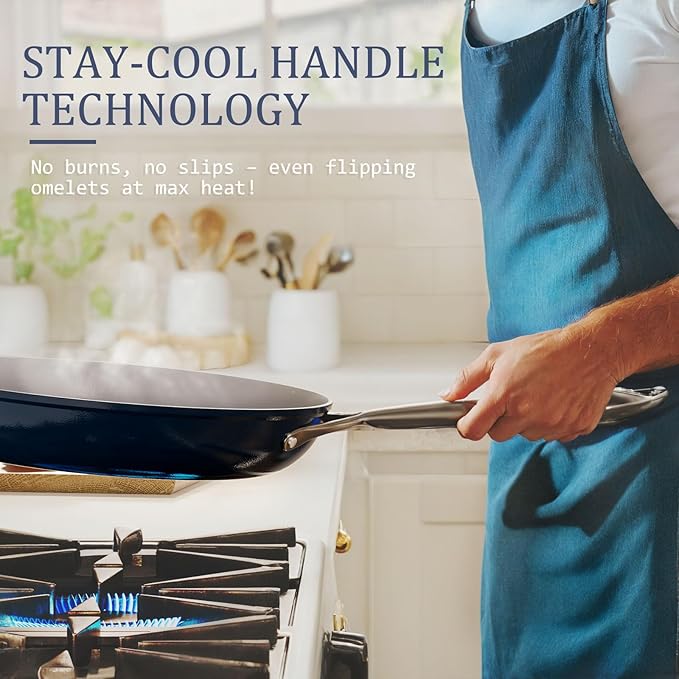 3.5qt Nonstick Ceramic Sauce Pan with Lid (8.19") Even Heat Distribution Non Toxic PFAS Free Healthy Cooking Pot for All Stovetops (Induction/Gas/Electric) Oven Safe 500°F, Caribbean Blue