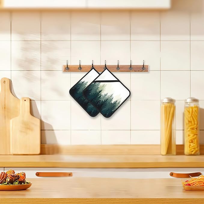 Foggy Forest Pot Holder Set of 2,Kitchen Heat Resistant Potholder for Women Men BBQ Cooking Baking