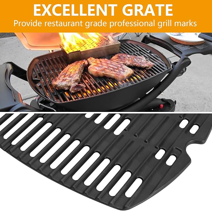 7645 Cooking Grid Grates for Weber Q200, Q220, Q2000, Q2400 Gas Grills, 53060001,BBQ Accessories for Weber Baby Q, Matte Cast Iron,2 Pack