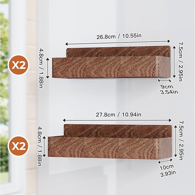 Magnetic Spice Rack for Refrigerator, Kitchen Organizer and Storage Shelf, Wood Red (4 Pack)…