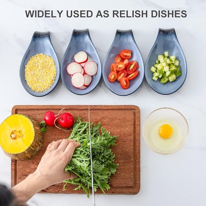 Nihow Ceramic Spoon Rest: 4 Inch Stable Utensil Rest - Heat Resistant Spoon Holder for Kitchen counter/Countertop/Stove Top - Dishwasher Safe - Elegant Black & Grey (1 PC)