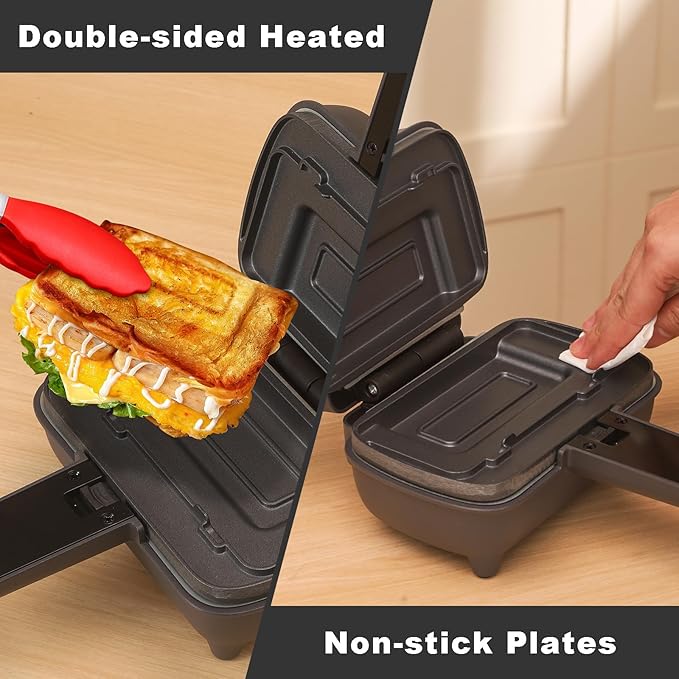 Mini Sandwich Maker with Removable Plates: Portable Grilled Cheese Maker, Electric Breakfast Sandwichera with Non-Stick Plates, Hot Sandwich Maker Press for Cooking Breakfast, Grilled Cheese