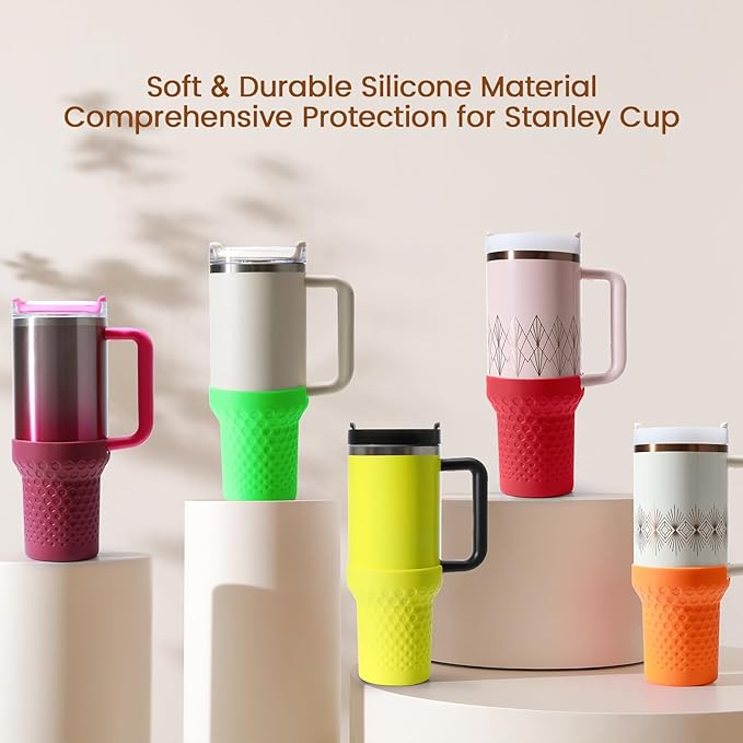 Silicone Boot for Stanley, Tall Rubber Protector Sleeve Accessories for Stanley Quencher H2.0 FlowState Tumbler 20oz/30oz/Stanley Adventure Quencher Tumbler 24oz (Neon Green)