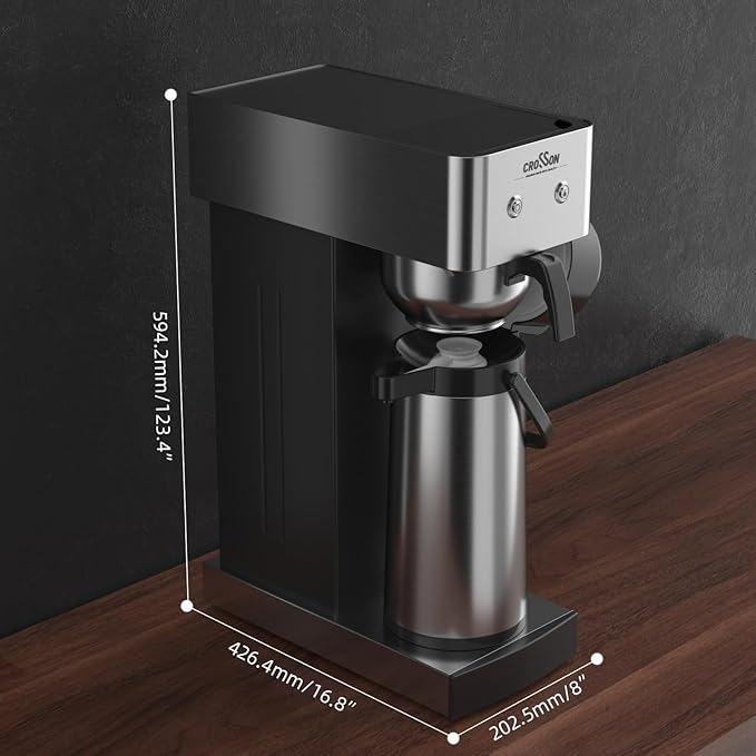 crosson 2.2L Commercial Airpot Coffee Brewer, Pour Over Drip Coffee Maker with 24 Hours Hot 2.2L Thermal Airpot Coffee Carafe Dispenser with Pump