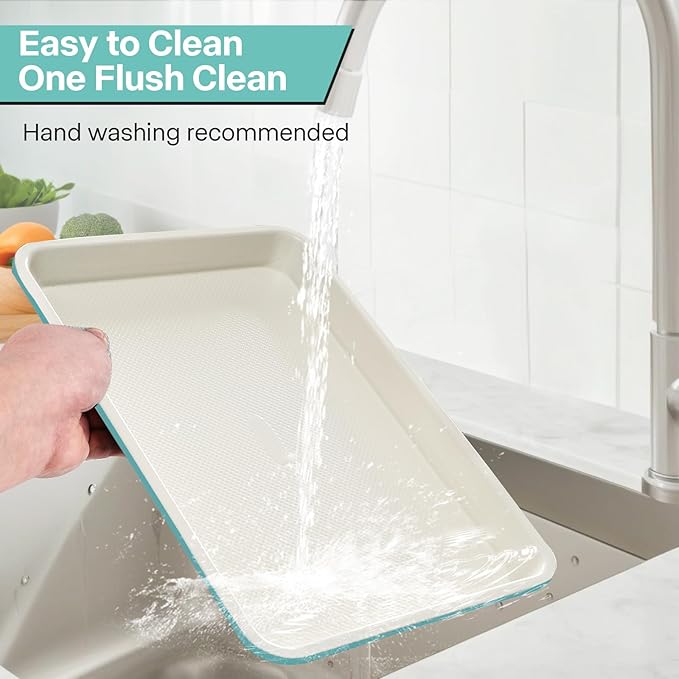 3-Pack Blue Ceramic-Coating Baking Sheet Pans, PFOA/PFOS/PTFE-Free Nonstick Cookie Sheet Trays, 0.8mm Thick Heavy Duty, with Diamond Texture, Replacement Toaster Oven Tray for Everyday Baking