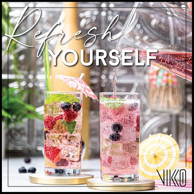 Vikko Water Glasses, Set of 6 Drinking Glasses, Thick and Durable Tumbler, 10 Ounce Tall Kitchen Glasses, Dishwasher Safe Highball Glass Tumbler, Heavy Duty Cups