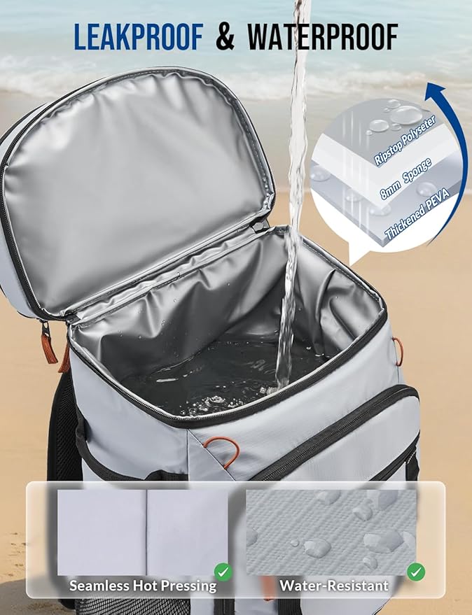 Backpack Cooler Insulated Leak Proof 36/40 Cans Large Capacity Soft Insulated Cooler Bag Lightweight Lunch Backpack for Men Women Work Travel Beach Camping Picnic Hiking - Grey