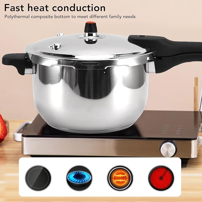 ciciglow Stainless Steel Pressure Cooker, Fast Cooking Pot with Safety Valve, Multifunctional Design, Intelligent, Universal for Induction Cooktops and Stoves, Comfortable (4L)