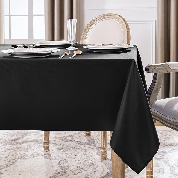 Softalker Rectangle Tablecloth, Waterproof & Stain Resistant Table Cloths Wrinkle Free Fabric Washable 210GSM Polyester Table Cover for Dining/Party/Outdoor - 70 x 120 inch,Black