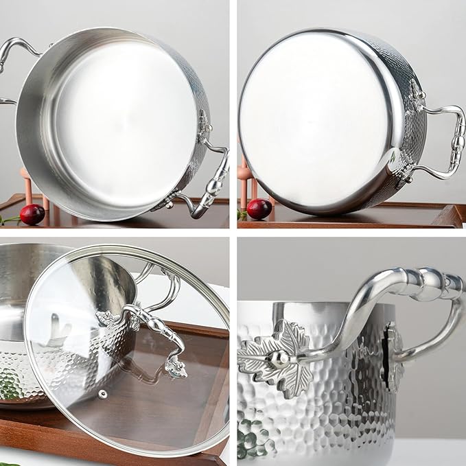 Stainless Steel Stock Pot with Visible Lid for Pasta, Soup, Spaghetti, Nonstick Thick Bottom Stockpot, Induction Pasta Pot Compatible with All Cooktops, Dishwasher Safe,7QT