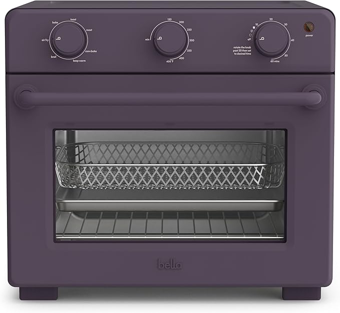 bella Air Fry Toaster Oven, 7 Preset Cooking Options, Dishwasher-Safe EverGood Coated Trays Included, 60-Minute Auto Shutoff w Audible Timer, Power Indicator Light, 1700 Watt, Plum