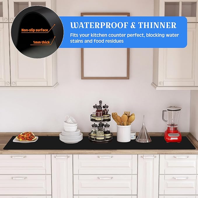 Hushee Silicone Mats for Kitchen Counter in Roll 120'' x 24'' Nonslip Cuttable Heat Resistant Mat for Kitchen Countertop Placemat(Black)