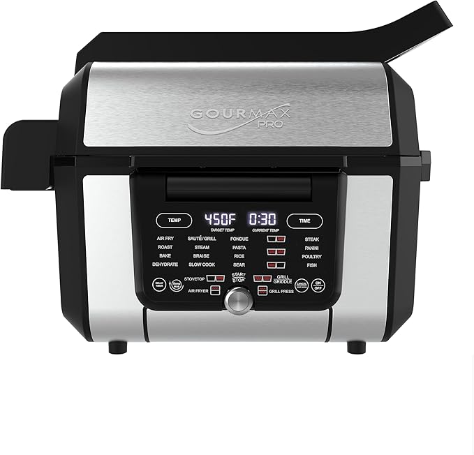 Foodgenie Gourmax Pro One Cooking Device - All-in-One Oven, Smokeless Grill, Air Fryer, Griddle, Cooker & More – 16 Preset Functions, Smart Temperature Control, Dual Surface, Dishwasher Safe, 1500W