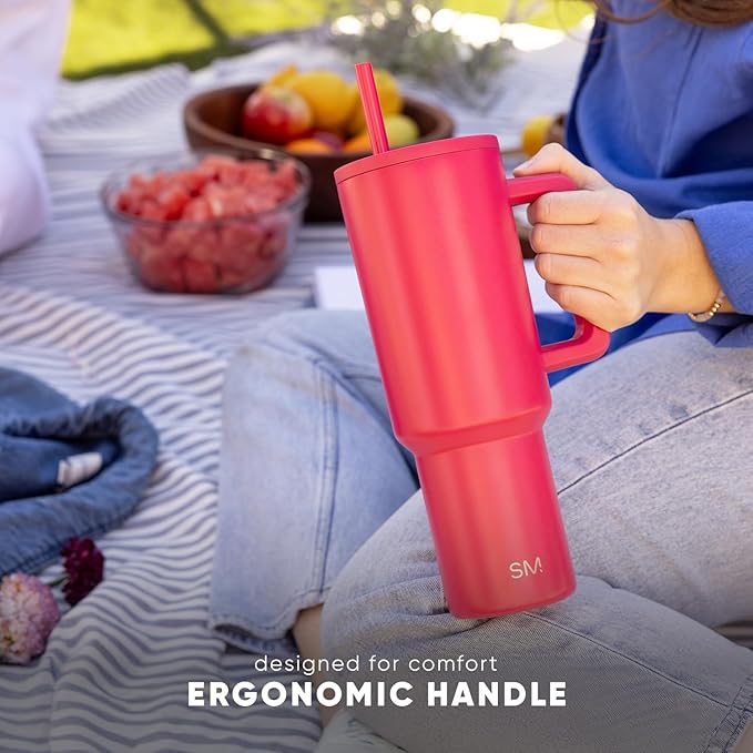 Simple Modern 30 oz Trek Tumbler with Handle and Straw Lid | Cup Holder Friendly Insulated Stainless Steel Travel Mug | Tropical Wave