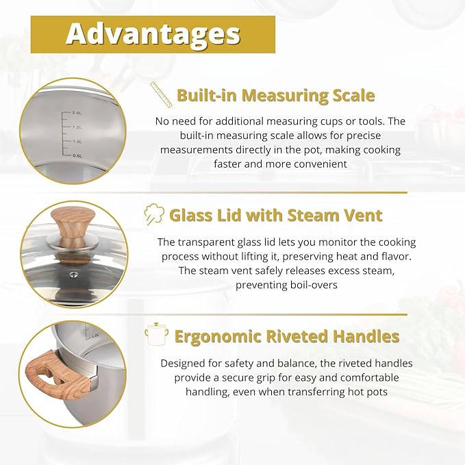 Daniks Oslo 10-Piece Stainless Steel Induction Cookware Set – Dishwasher Safe Saucepan, Frying Pan, Pots with Stay-Cool Handles, Glass Lids, Silver