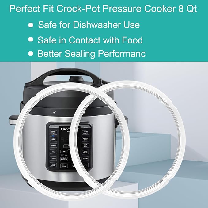 2-Pack Original Sealing Ring for Crock Pot 8 Quart Pressure Cooker, Silicone Gasket for Crockpot pressure cooker 8Qt, Replacement Parts for CrockPot pressure cooker 8 Quart [SCCPPC800-V1], Clear