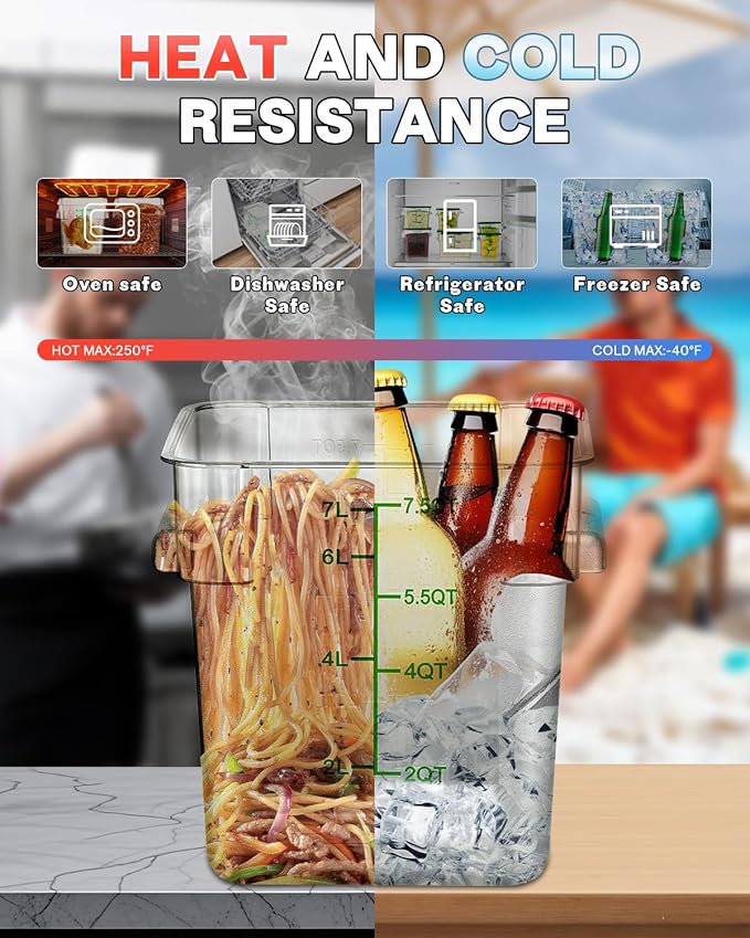 2QT NSF Food Storage Containers: 8 PCS [Food Grade][Hot&Cold Resistant] Commercial Clear Square Food Storage Containers with Scales Handleas for Home Restaurant Kitchen Proof Dough(BPA FREE-GREEN)