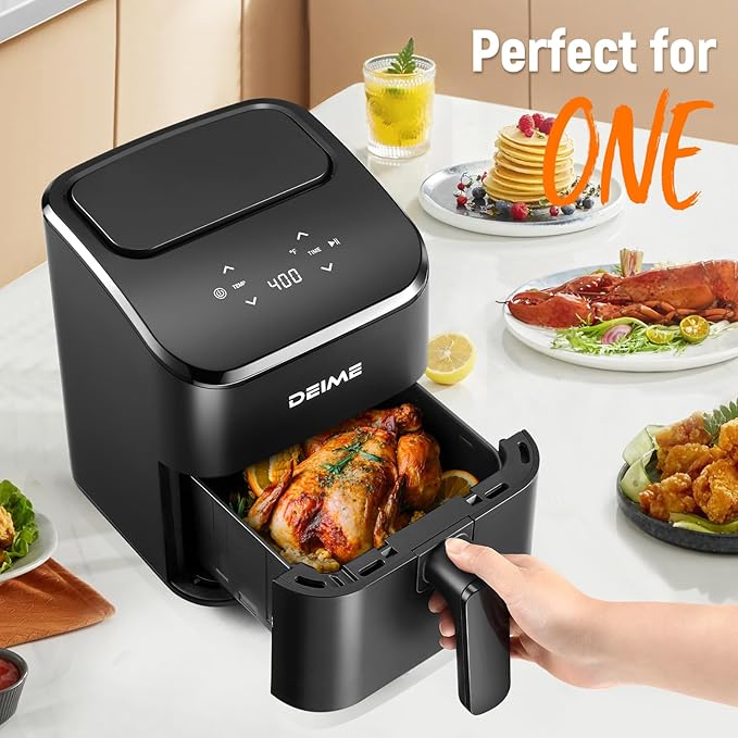 DEIME Air Fryer 3 Qt, Small Airfryer Digital Space Saving Compact, Bake, Reheat, Roasts for Quick Easy Meals, Mini Compact & Quiet, Nonstick & Dishwasher Safe Basket Toast Rack