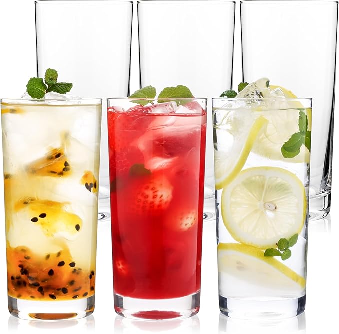 Highball Glasses Set of 12, 16oz Tall Drinking Glasses, Water Glass for Kitchen, Tom Collins Glasses, Mojito Glass Cups, Cocktail Glasses for Bar Glassware