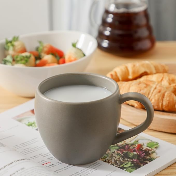 Ceramic Coffee Mugs Set, 16 oz Large Coffee Cups Set of 6 with Big Handle, Stoneware Coffee Mugs for Cappuccino, Tea, Cocoa, Cereal, Cute Latte Cups for Men and Women Gifts, Grey