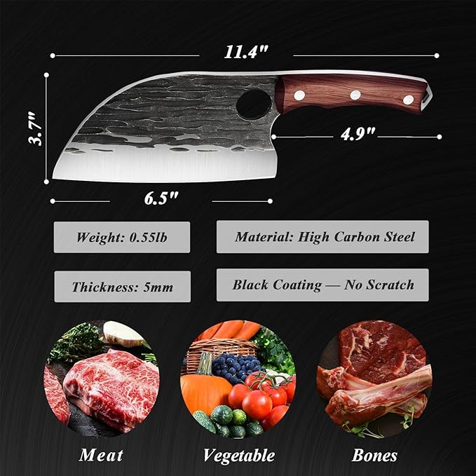 ROCOCO 3PCS Butcher Knife Set - Serbian Chef Knife Viking Boning Cleaver for BBQ Birthday Father Mother Christmas Gift Idea Men