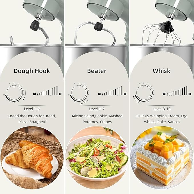 Electric Stand Mixer,10 Speeds Tilt-Head Food Mixer, 3-IN-1 Kitchen Mixer for Daily Cooks with Dishwasher-Safe 6QT Bowl,Dough Hook, Beater, Whisk (Morandi Green)