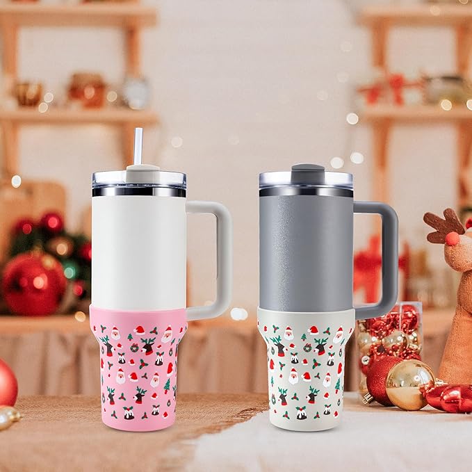 Christmas Boot for Stanley, Silicone Water Cup Bottom Protector Sleeve Accessories for Stanley Quencher H2.0 FlowState Tumbler 20oz/30oz/Stanley Adventure Quencher Tumbler 24oz (Cream)