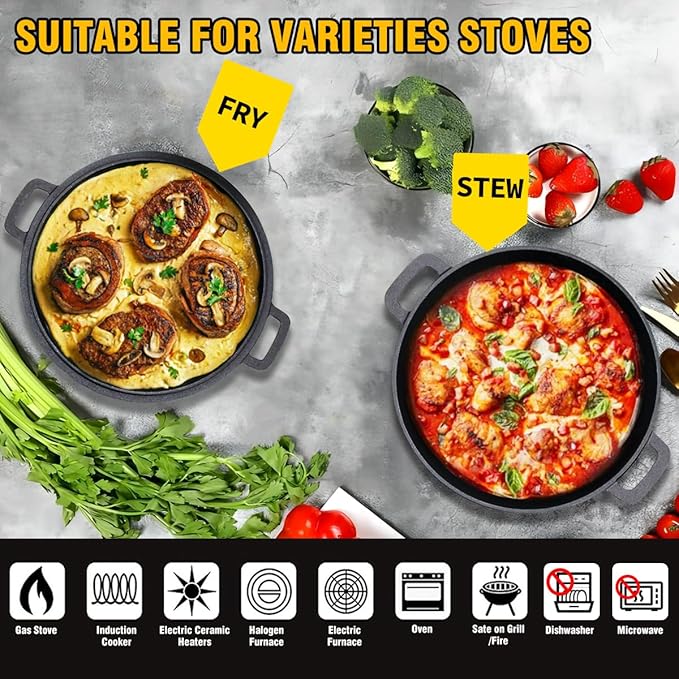 2-in-1 Dutch Oven,Cast Iron Dutch Ovens,Dutch Oven Pot,5.5 Quart Cast Iron Pots,Pre-Seasoned Dutch Oven with Pans Set,All-in-One Cookware Set for camping lodge or RV