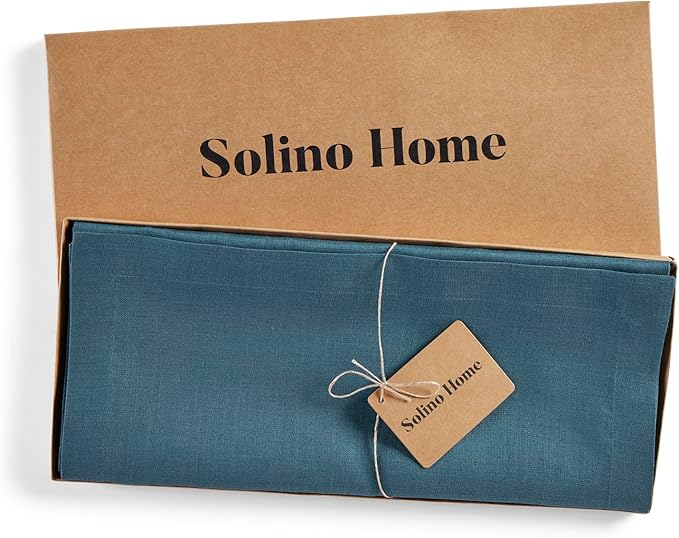 Solino Home Peacock Blue Table Runner 36 Inches - 100% Pure Linen Short Table Runner 14 x 36 Inch Ideal for Dresser and Coffee Tables - Summer - Fete