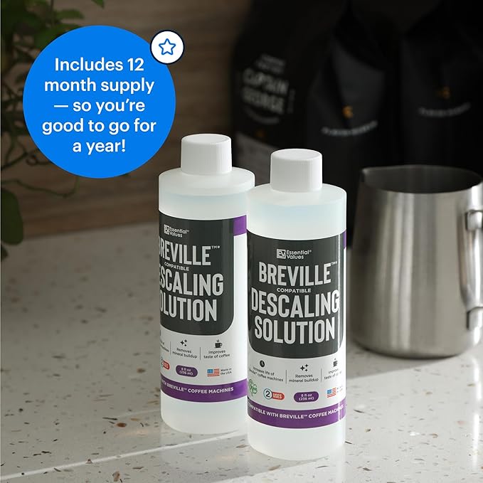 Essential Values Descaling Solution Compatible with Breville - Coffee Pot Cleaner and Descaler - Descaler Specially Formulated for Breville Coffee Machines 12 Month Supply 2-Pack