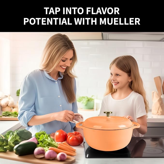 5.5 Quart Enameled Cast Iron Dutch Oven with Lid – Heavy-Duty Cookware for Bread, Braising, and Stews – Dual Handles, Oven Safe to 500°F – Ideal for Stovetop & Oven Cooking (Orange, 5.5QT)