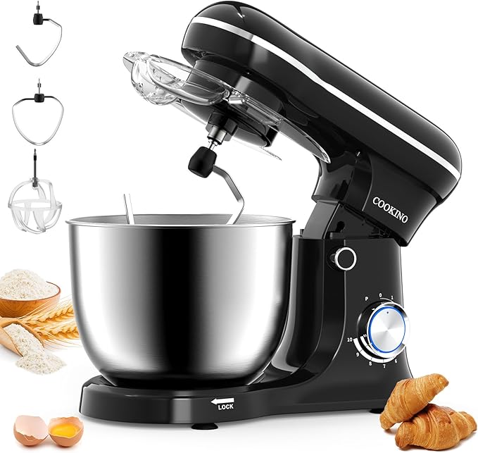 Electric Stand Mixer,10 Speeds Tilt-Head Food Mixer, 3-IN-1 Kitchen Mixer for Daily Cooks with 6.5 QT Bowl,Dough Hook, Beater, Whisk (Onyx Black)