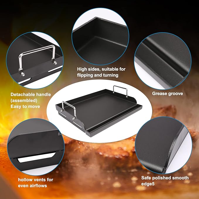 Uniflasy Nonstick Griddle for Gas Grill, Cast Iron Griddle for Outdoor Gas & Charcoal Grills, 25" x16" Nonstick Coating FlatTop Insert Cooking Pan for Weber Charbroil Camp Chef Grill