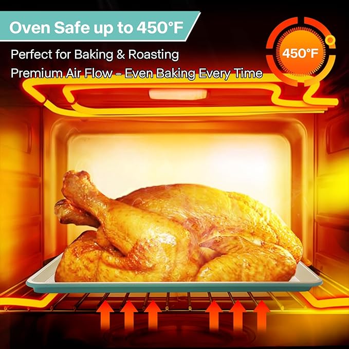 3-Pack Blue Ceramic-Coating Baking Sheet Pans, PFOA/PFOS/PTFE-Free Nonstick Cookie Sheet Trays, 0.8mm Thick Heavy Duty, with Diamond Texture, Replacement Toaster Oven Tray for Everyday Baking