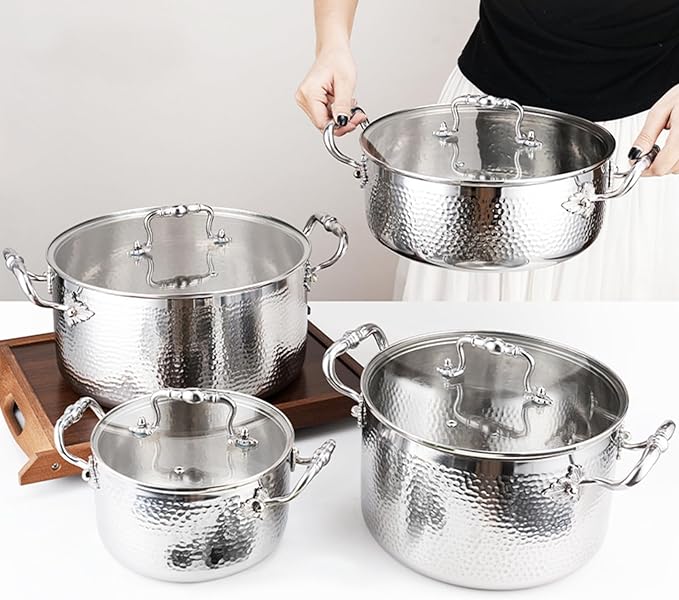 Stainless Steel Stock Pot with Visible Lid for Pasta, Soup, Spaghetti, Nonstick Thick Bottom Stockpot, Induction Pasta Pot Compatible with All Cooktops, Dishwasher Safe,5.6QT