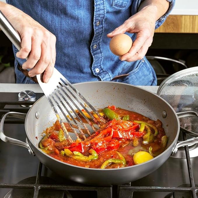 GreenPan Chatham Hard Anodized Healthy Ceramic Nonstick, 11" Everyday Frying Pan Skillet with 2 Handles and Lid, PFAS-Free, Dishwasher Safe, Oven Safe, Gray