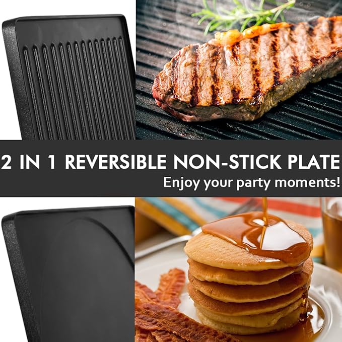 Raclette Table Grill, CUSIMAX Electric Grill, Indoor Grill Korean BBQ Grill With 2 in 1 Reversible Non-stick Plate, Crepe Maker with Adjustable temperature control, 8 Raclette Pans & Wooden Spatulas