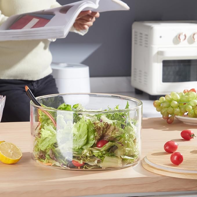 190oz Extra Large Glass Trifle Bowl with Lid, Modern Design Clear Glass Round Dessert Centerpiece Serving Bowl for Laying Ice Cream Cakes, Salad, Fruit, Microwave & Dishwasher Safe