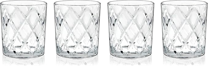 TRUE Diamond Crystal Scotch Bourbon Whiskey Glasses, Old Fashioned Glasses Drinking Set, Whiskey Tumblers, Premium Bar Glassware Set of 4, 11 oz