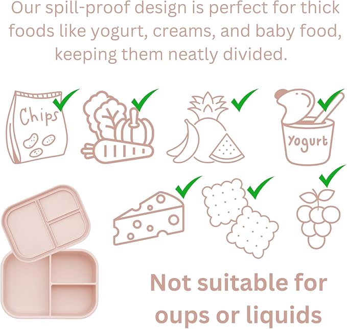 Ali+Oli Silicone Bento Box (Blush) Lunch Box for Kids, Toddlers, Preschoolers & Adults | BPA-Free and Spill-Proof | Ideal for School, and On-the-Go Meals| Perfect for Lunch, Snacks, and Meals