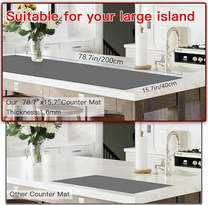 Large Silicone Mats, 78.7”x15.7” Extra Large Silicone Heat Resistant Mat, Countertop Protector, Nonstick Waterproof Mats for Kitchen Counter, Shipped Rolled Up Kitchen Counter Mat, Light Gray