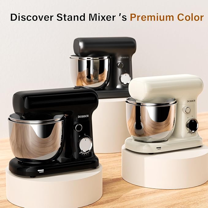 Stand Mixer with 3QT+3.5QT Dual Bowls, 10-Speed Electric 300W Food Mixer - Includes Egg Whisk, Dough Hook & Flat Beater for Home Baking & Daily Cooking (Black)