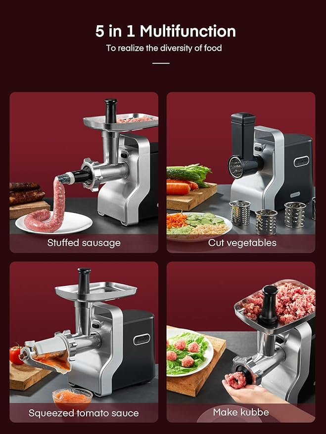 Electric Meat Grinder Heavy Duty - 5 in1 Meat Grinders for Home Use - 3000W Max Powerful - Sausage Stuffer with 3 Stainless Steel Grinding Plates - Size #12 (black)