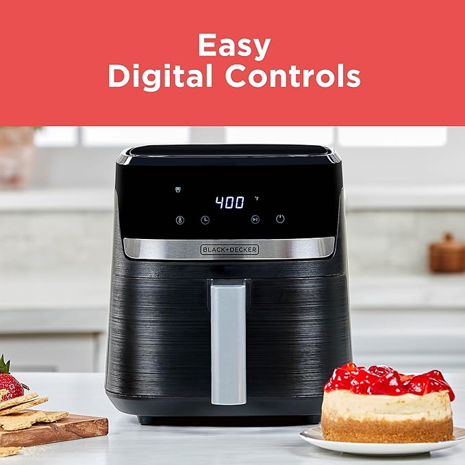 BLACK+DECKER Purifry 4QT Air Fryer, Crispy Deep Fried Taste without the Fat, Plus Bake, Dehydrate, and Keep Food Warm, Digital Touchscreen and Auto Shut-Off