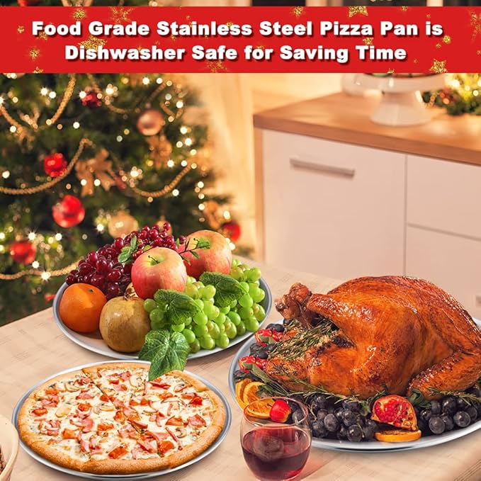 LIANYU 4 Pack Pizza Pan Set, 12 Inch Stainless Steel Pizza Serving Tray for Oven Baking, Nonstick Round Plate, Dishwasher Safe