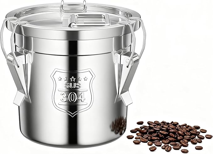 304 Stainless Steel Airtight Canister, 1.6Gal /203oz Airtight Food Storage Container with Lid and Lock Clips, Large Metal Pantry Storage Canister for Coffee Beans, Flour, Tea, Sugar, Cereals, 6L